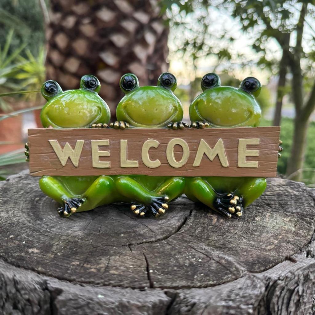 Frog Welcome Sign Statue Frogs Decorative Fairy Garden Décor Figurine Ornaments