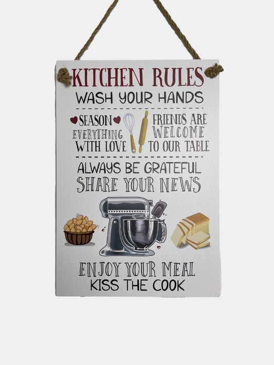 Wooden Kitchen Rules Sign Country Vintage Home Signs Wall Decor Home Decor 35cm