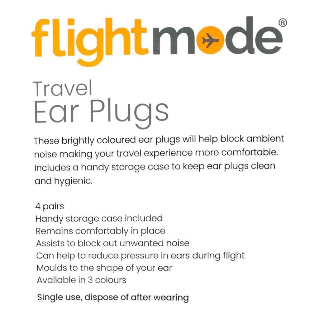 Flight Mode Memory Foam Ear Plugs 4pk Travel Holiday Plane Noise Cancelling Fly