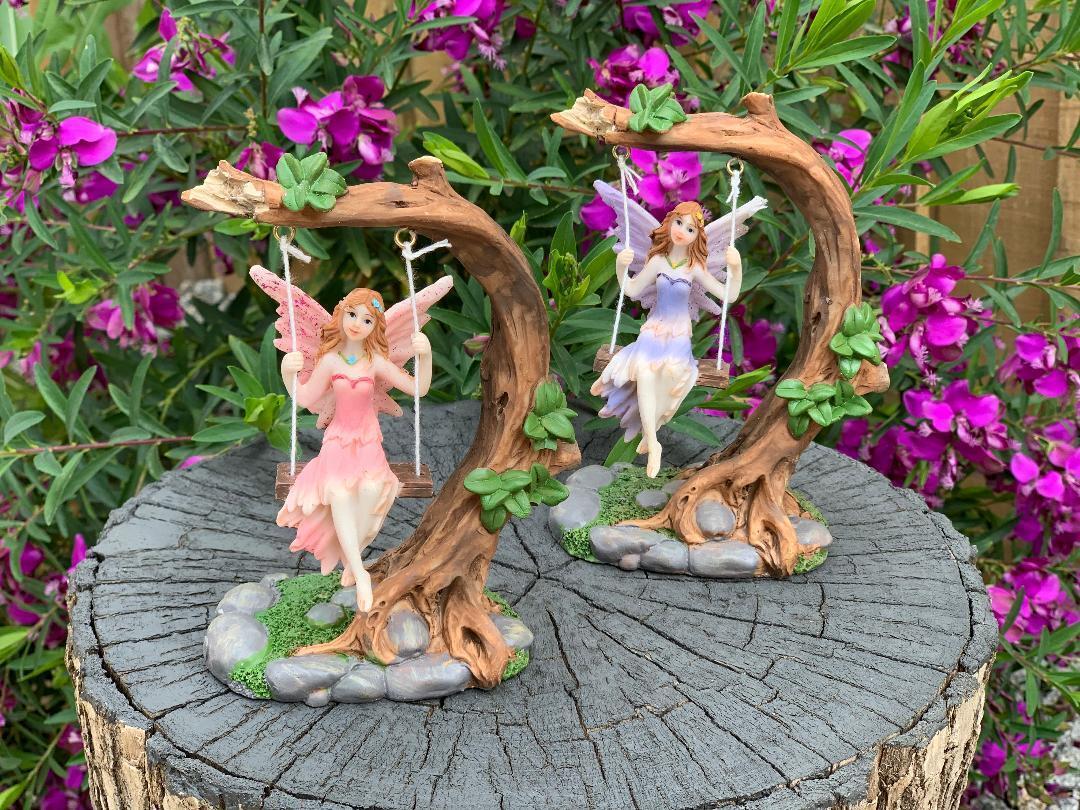Fairy on Tree Swing Garden Décor Accessories Figurine Fairies Angel Ornaments