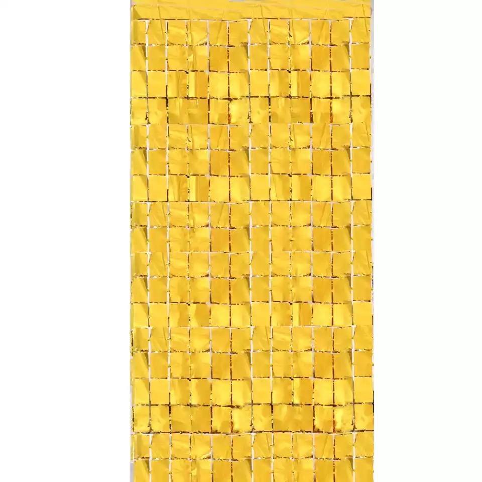 Gold Foil Curtain Sequin Square Metallic Tinsel Backdrop Party Decorations 1x2m