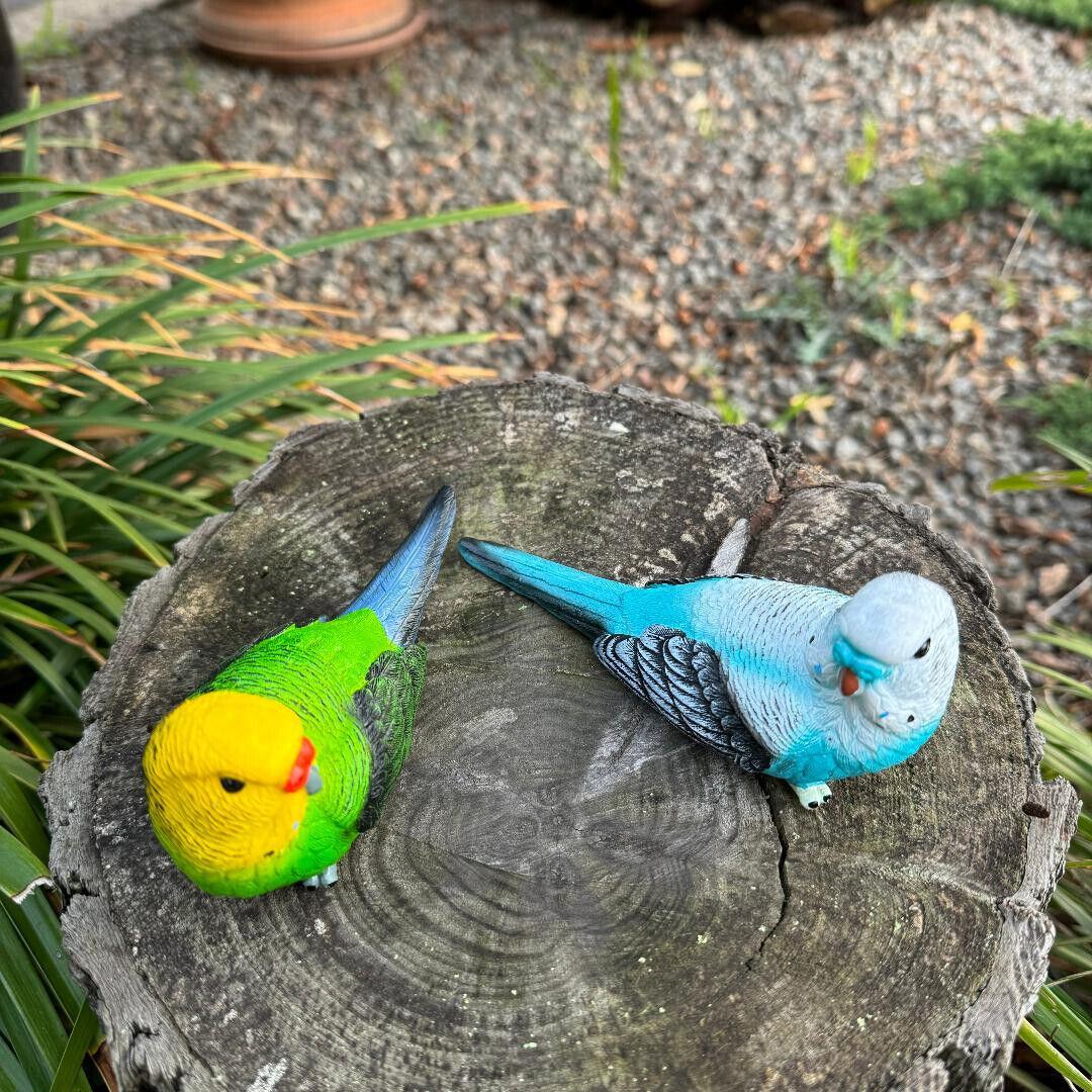 2x Budgie Parrot Bird Figurine Parakeet Birds Statue Garden Ornament Decor