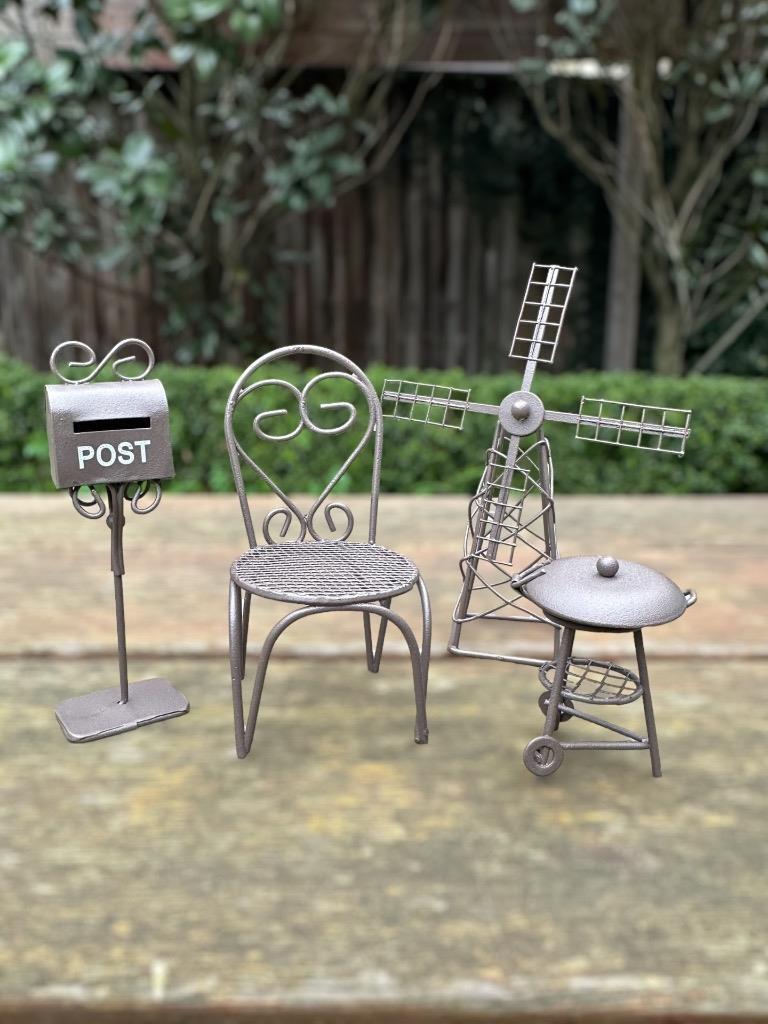 Black Iron Mini Fairy Garden Starter Kit Pewter Dollhouse Accessories