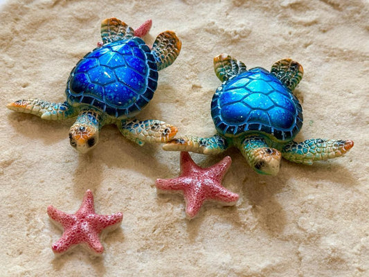 Sea Turtle Figurine Statue Indoor Outdoor Home Décor Ornament set of 2 Turtles