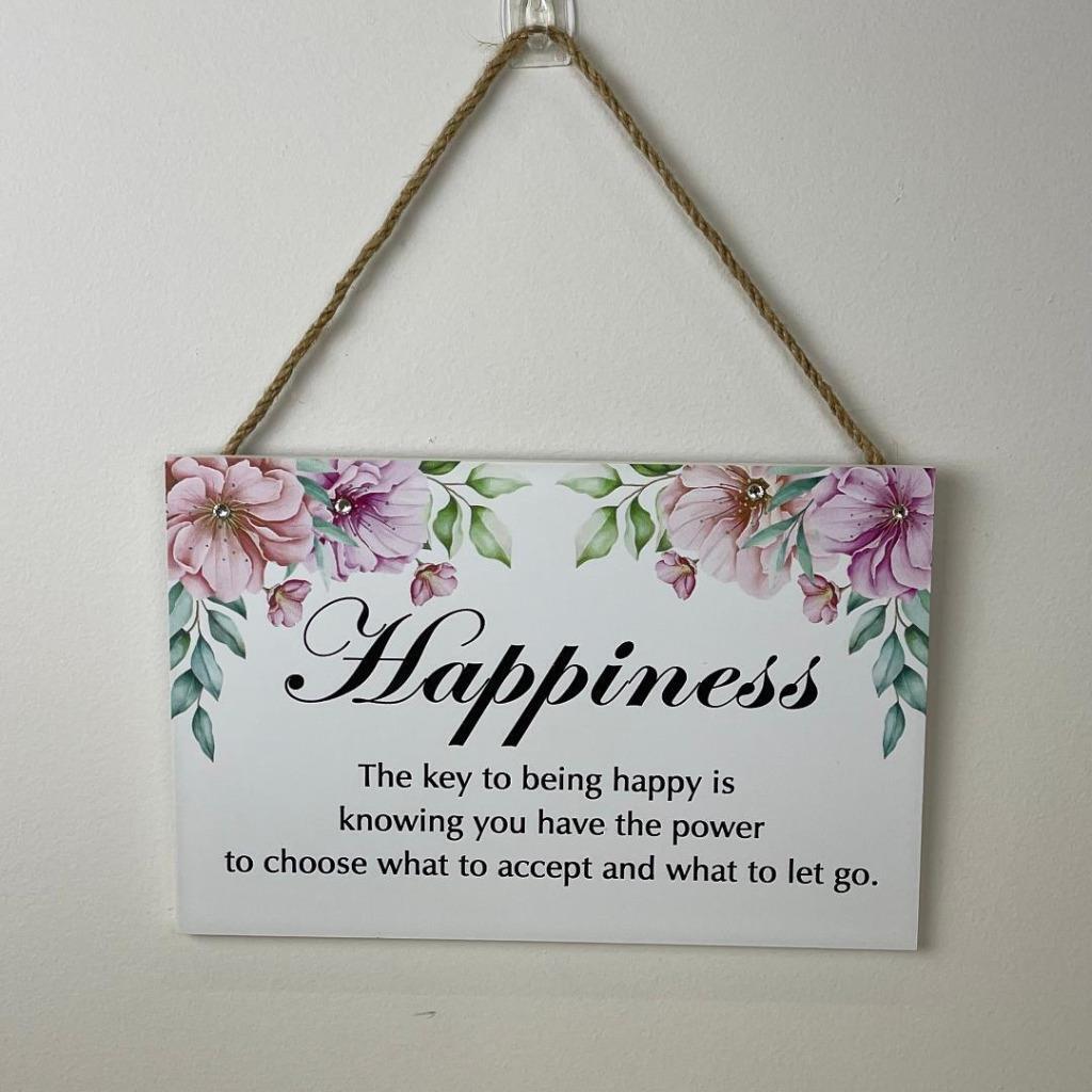'Happiness' Wooden Home Sign Hanging Wall Decor Signs Country Sign Great Gift