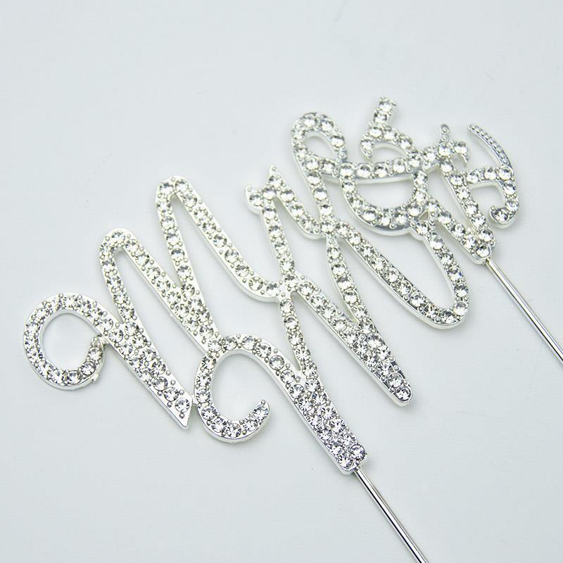 Mr & Mrs Wedding Cake Topper Crystal Silver Metal Wedding Anniversary Party