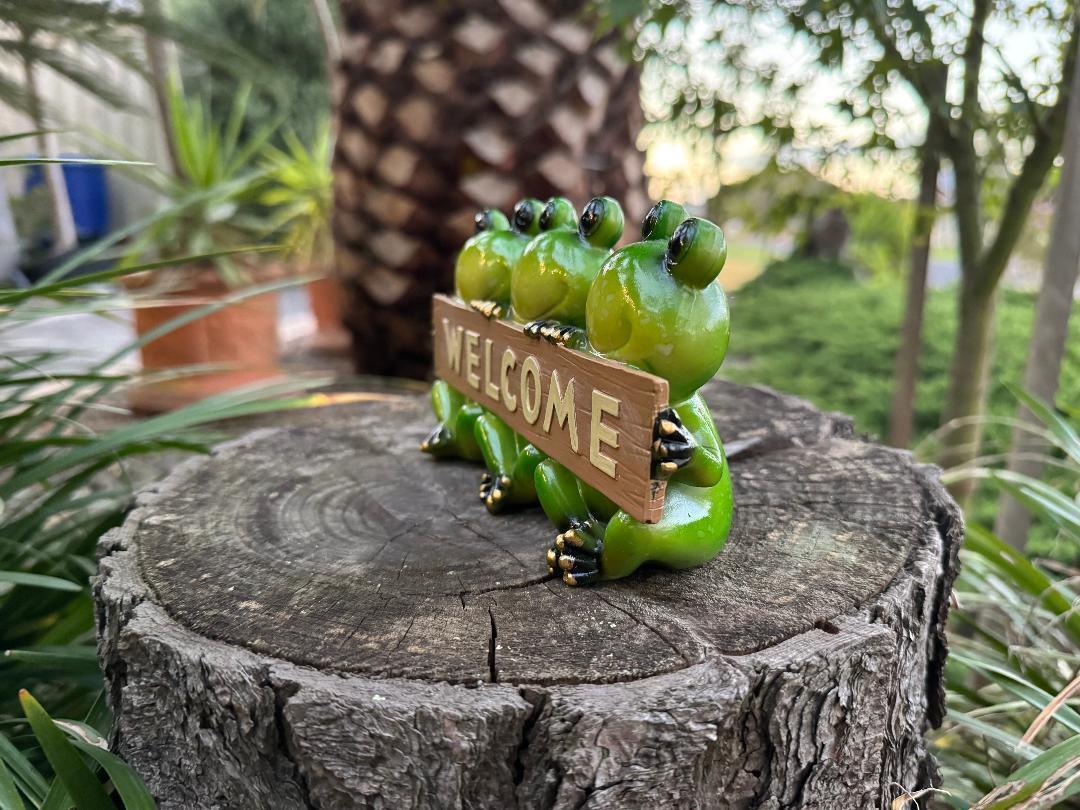 Frog Welcome Sign Statue Frogs Decorative Fairy Garden Décor Figurine Ornaments