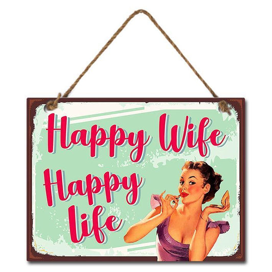 Happy Wife Happy Life  Sign Country Vintage Retro Metal Home Signs Wall Decor