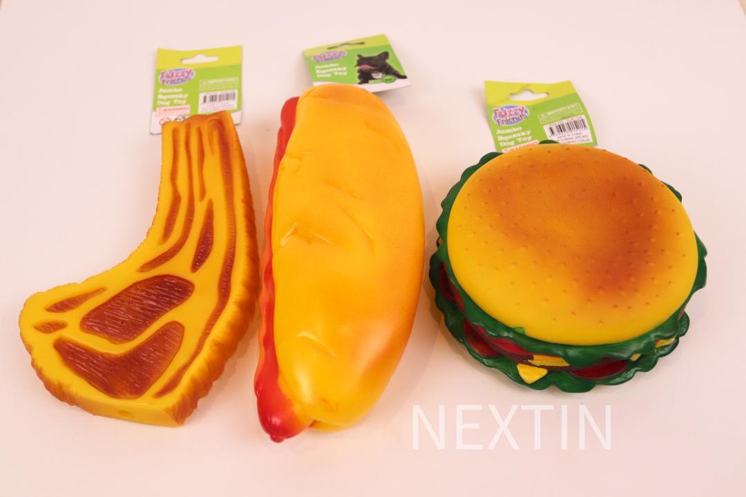 Jumbo Squeaky Dog Toys Squeeze Squeaker Sound Chew Big Pet Toy Burger Hot Dog