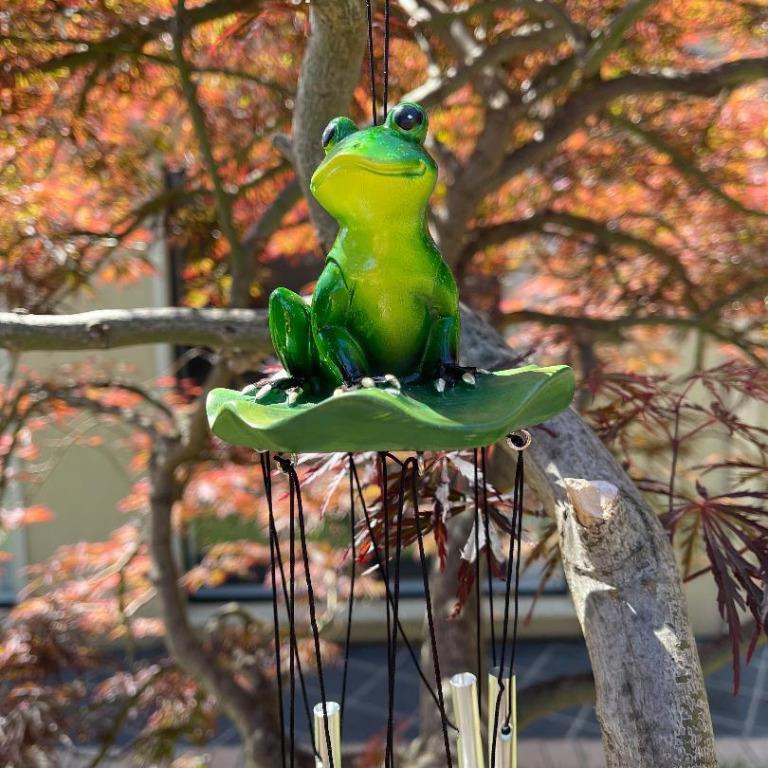 Wind Chimes Frog on Lily Pad Outdoor Decor Hanging Winchime Garden Ornament
