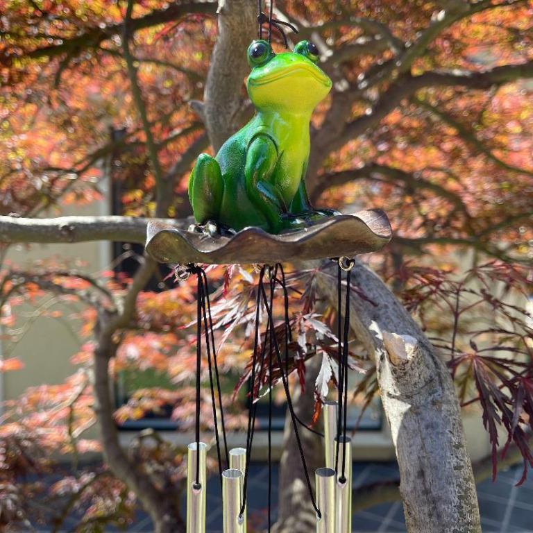 Wind Chimes Frog on Lily Pad Outdoor Decor Hanging Winchime Garden Ornament