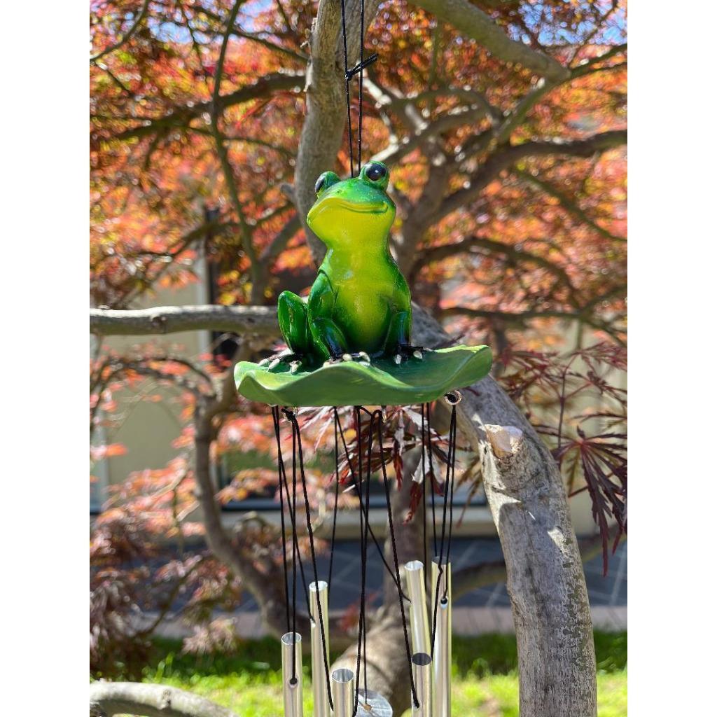 Wind Chimes Frog on Lily Pad Outdoor Decor Hanging Winchime Garden Ornament