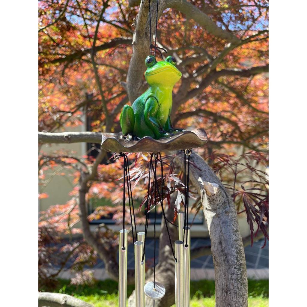 Wind Chimes Frog on Lily Pad Outdoor Decor Hanging Winchime Garden Ornament
