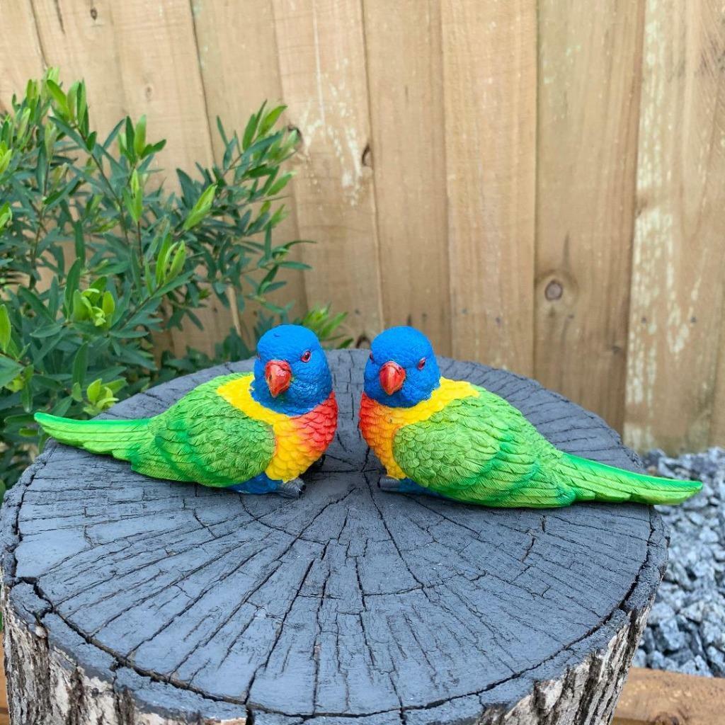 Rainbow Lorikeet Bird Figurine Statue Garden Ornaments Decor set of 2 Birds