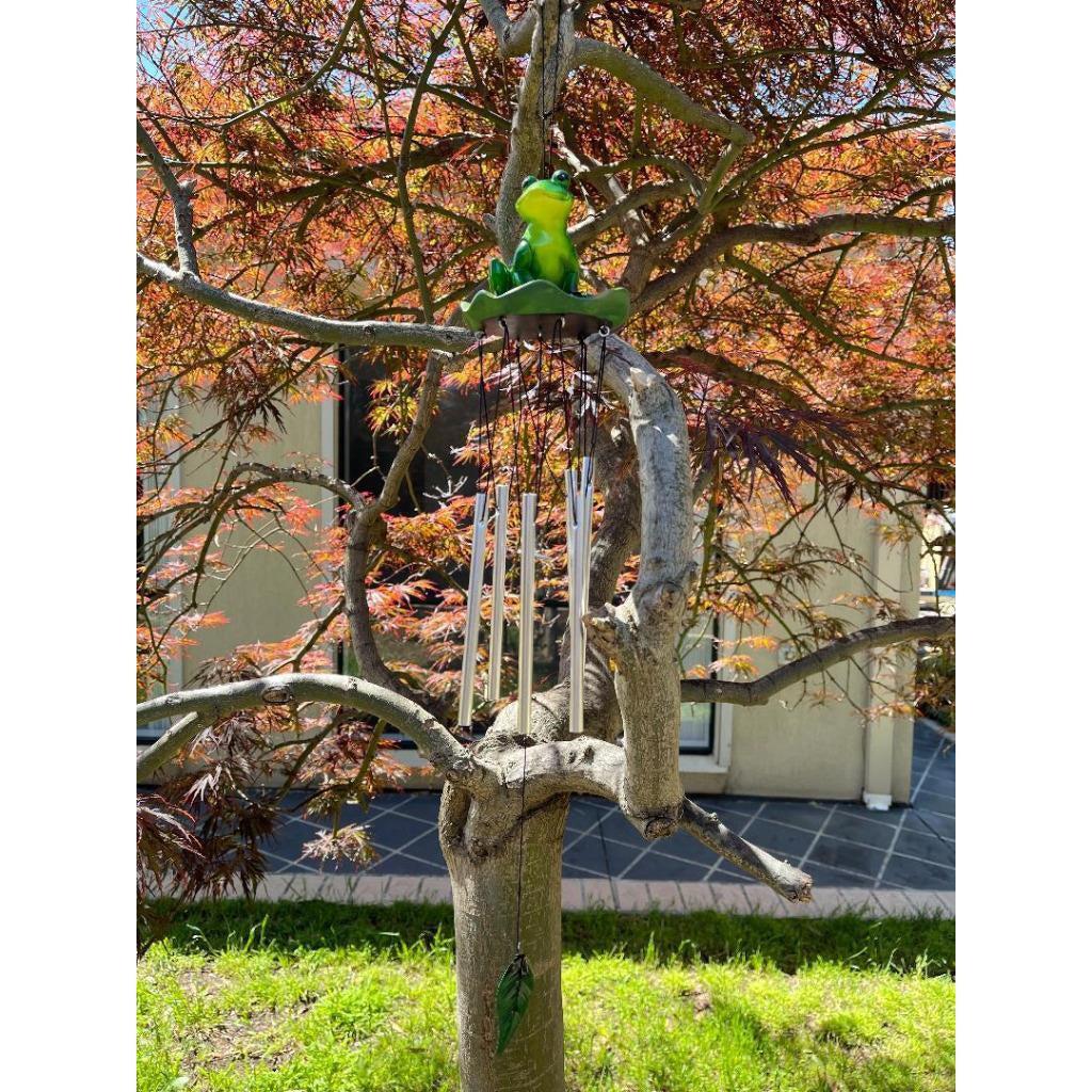 Wind Chimes Frog on Lily Pad Outdoor Decor Hanging Winchime Garden Ornament