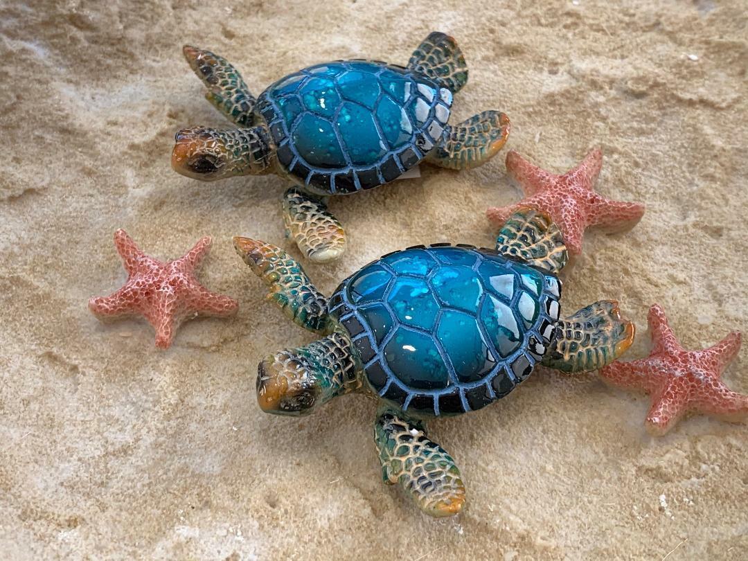 Sea Turtle Figurine Statue Indoor Outdoor Home Décor Ornament set of 2 Turtles