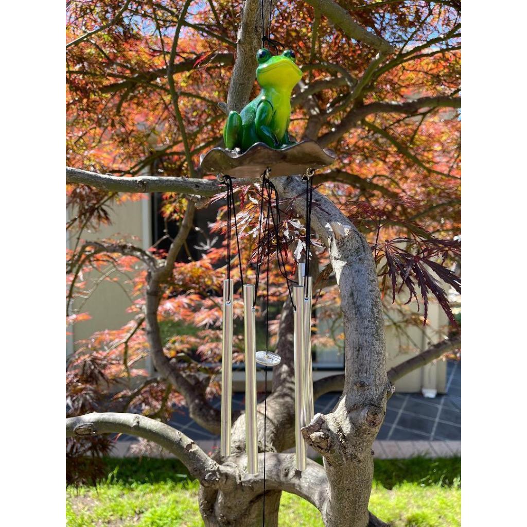 Wind Chimes Frog on Lily Pad Outdoor Decor Hanging Winchime Garden Ornament