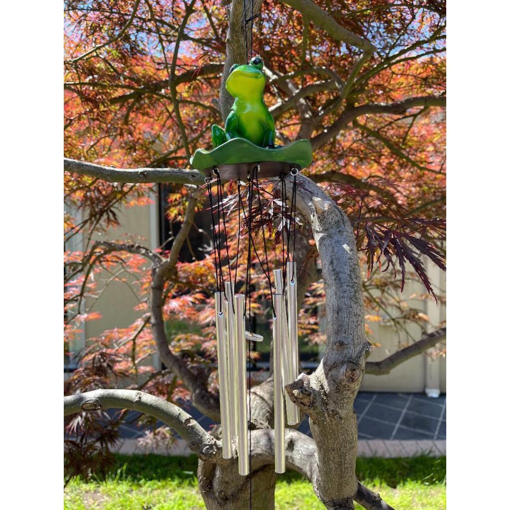 Wind Chimes Frog on Lily Pad Outdoor Decor Hanging Winchime Garden Ornament