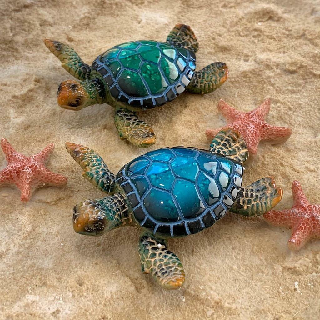 Sea Turtle Figurine Statue Indoor Outdoor Home Décor Ornament set of 2 Turtles