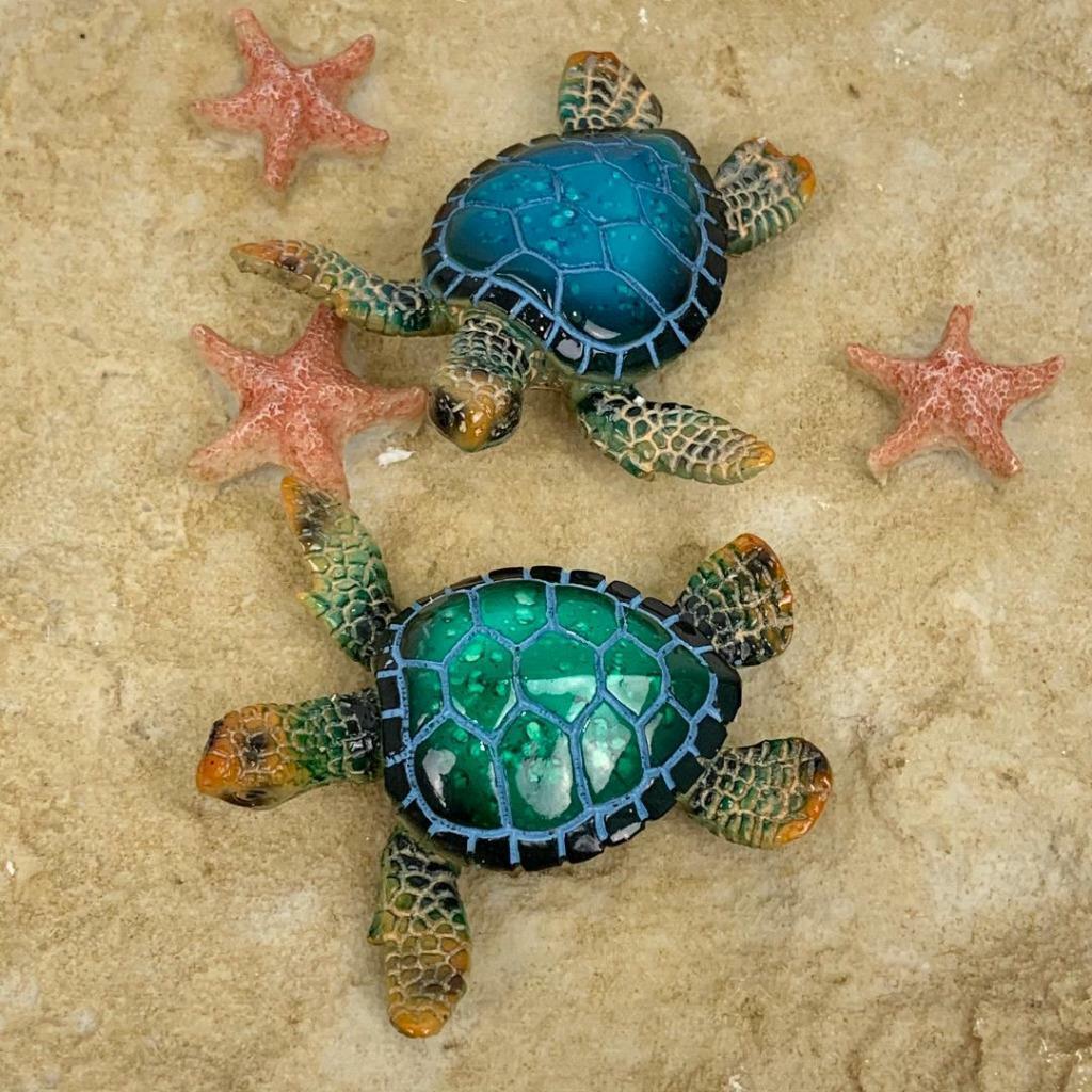 Sea Turtle Figurine Statue Indoor Outdoor Home Décor Ornament set of 2 Turtles