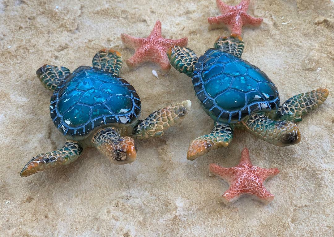 Sea Turtle Figurine Statue Indoor Outdoor Home Décor Ornament set of 2 Turtles