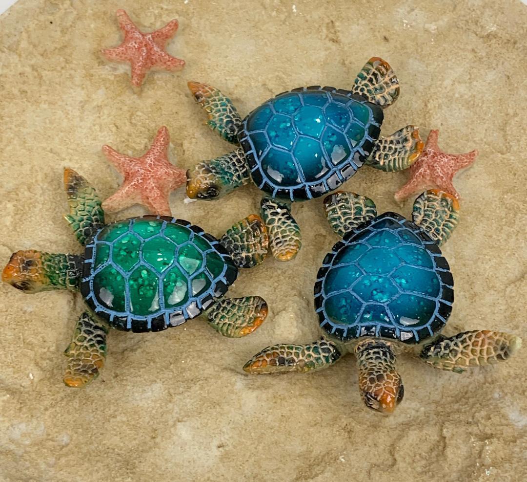 Sea Turtle Figurine Statue Indoor Outdoor Home Décor Ornament set of 3 Turtles