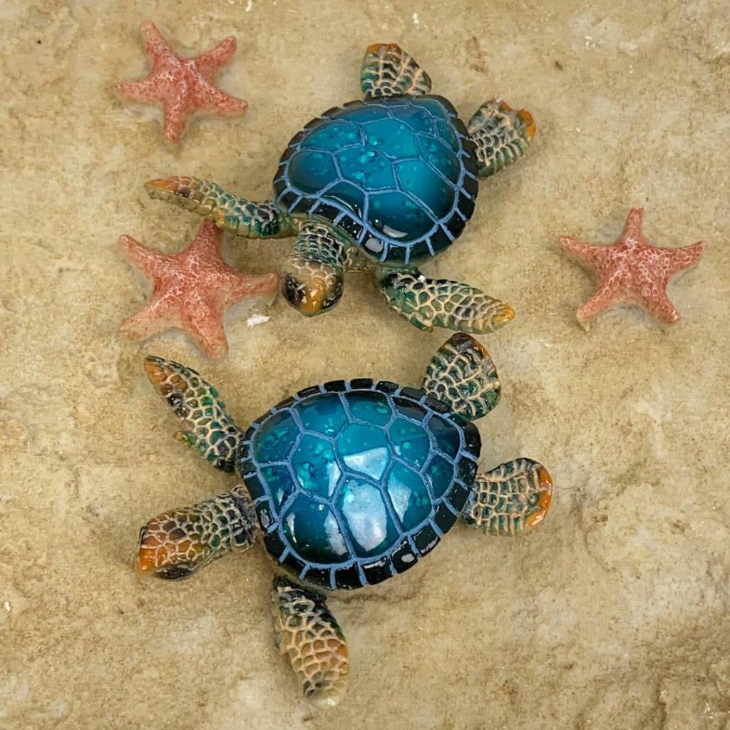 Sea Turtle Figurine Statue Indoor Outdoor Home Décor Ornament set of 2 Turtles