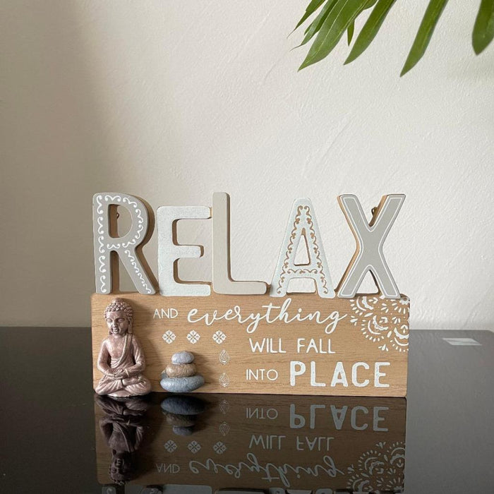 Relax Home Table Sign Plaque Wooden Signs Table Centerpiece Farmhouse Decor 22cm