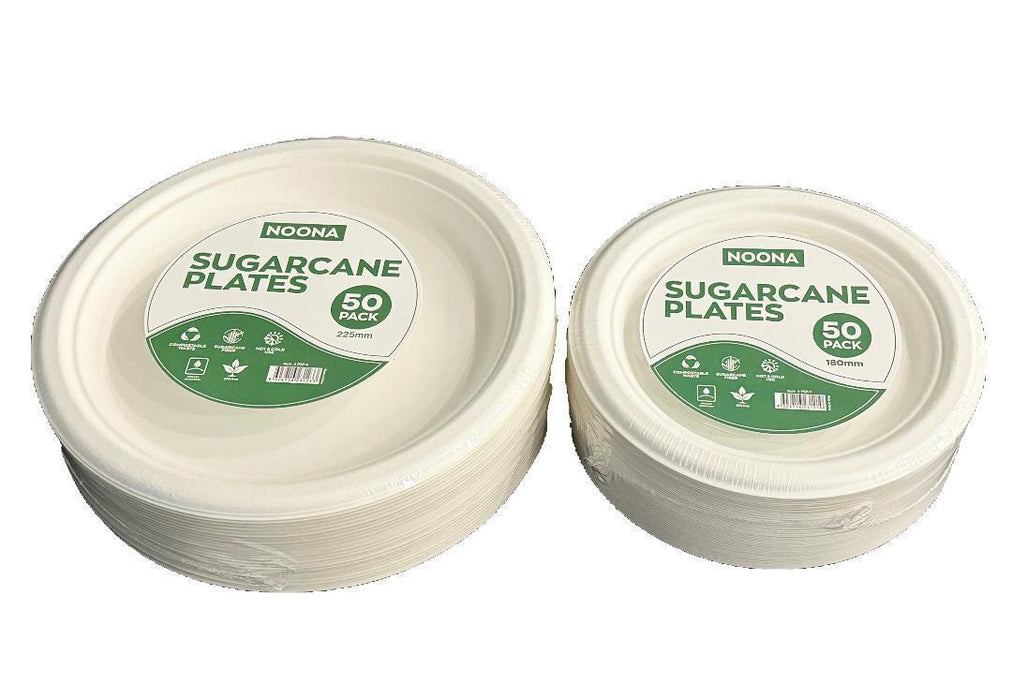 100x Disposable Paper Plates Sugarcane White Dinner Dessert Party Strong Plate