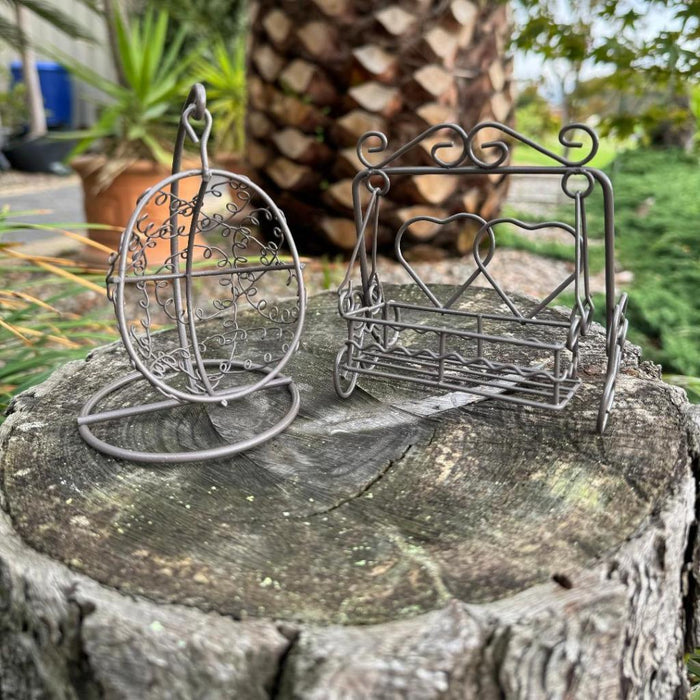 2x Iron Swing Chair Pewter Garden Dollhouse Miniature Fairy Garden Accessories