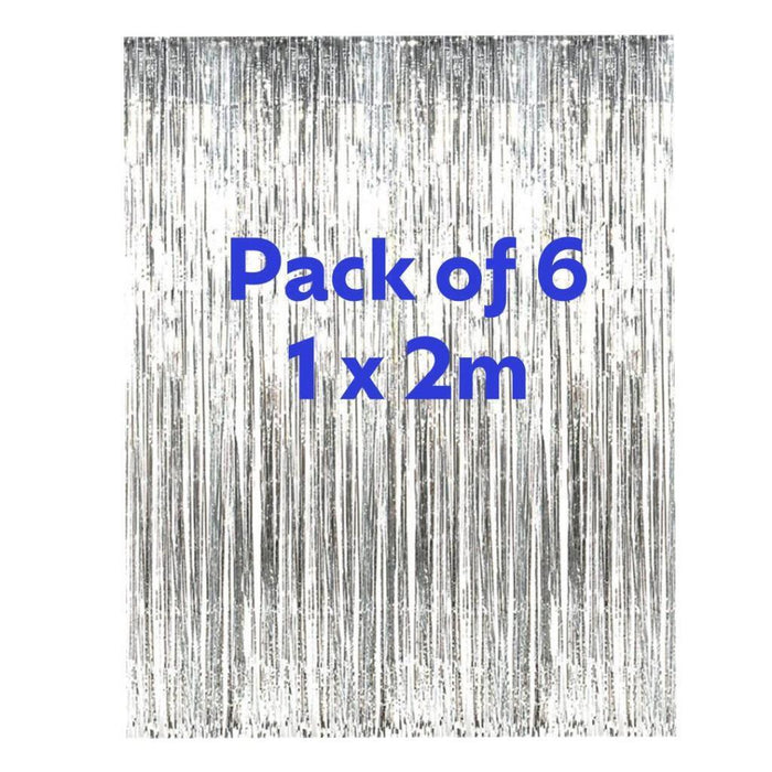 6x Foil Metallic Fringe Tinsel Curtain Silver Backdrop Door Party Decorations