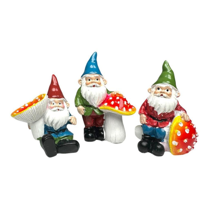 7cm Garden Gnomes With Mushroom Statue Figurine Fairy Garden Accessories 3pcs