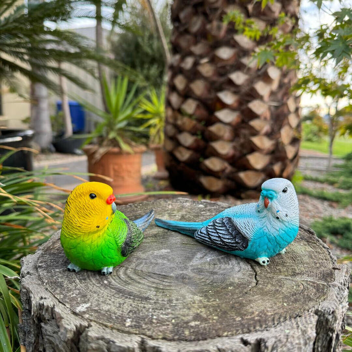 2x Budgie Parrot Bird Figurine Parakeet Birds Statue Garden Ornament Decor