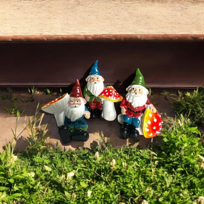 7cm Garden Gnomes With Mushroom Statue Figurine Fairy Garden Accessories 3pcs