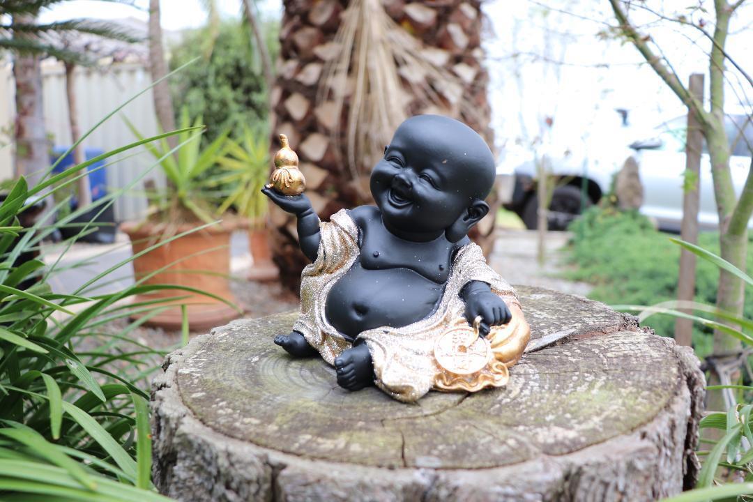 2x Happy Buddha Statue Lucky Fengshui Gold Monk Home Decor Figurine 13cm