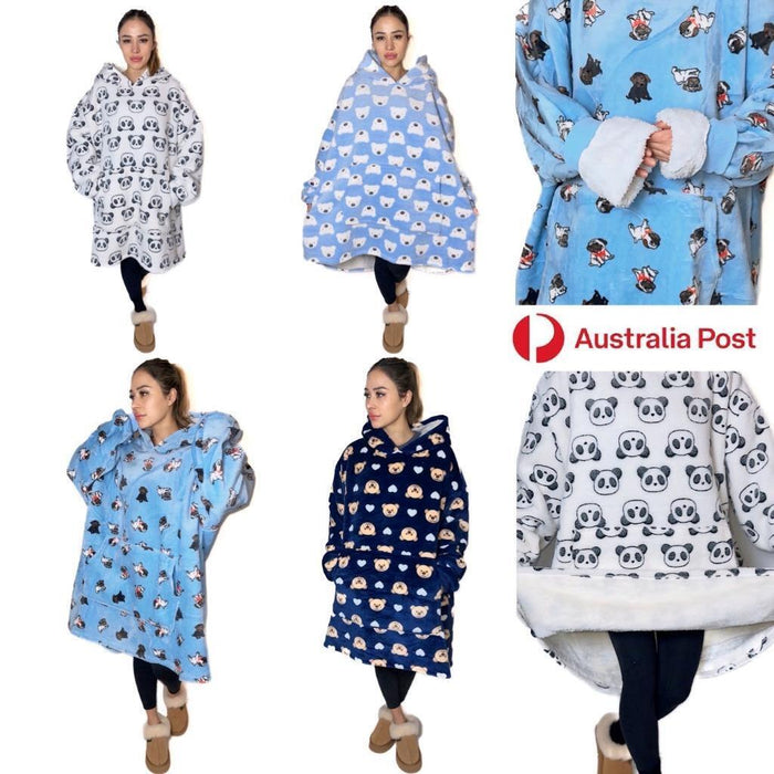 Hooded Blanket Soft Cozy Warm Fleece Wearable Oversize Blanket Hoodie