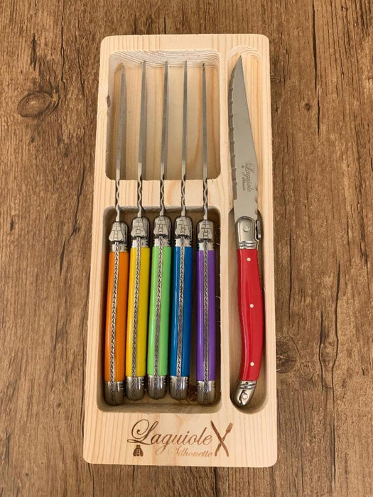 6x Laguiole Silhouette Steak Knife Set Stainless Steel Multicolour Inox 430