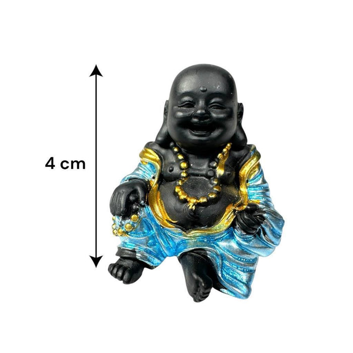 Mini Buddha Statues Blue Shiny Happy Ornament Figurines 4cm Set of 3