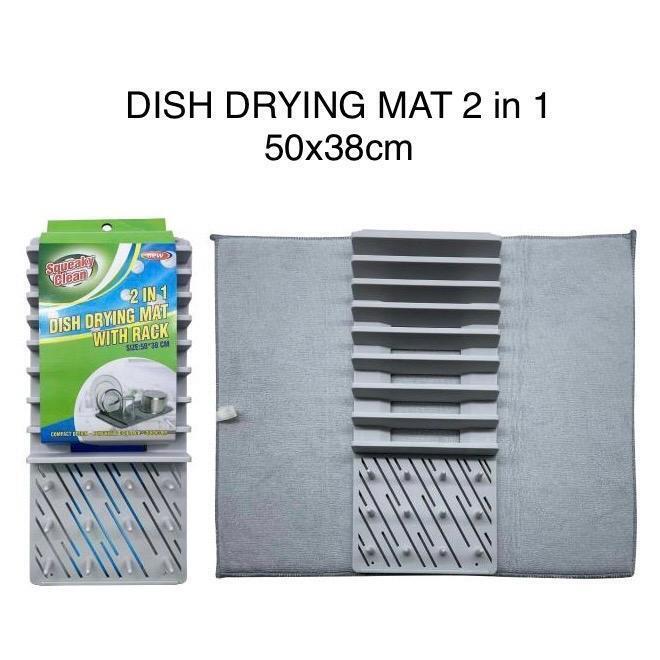 2 in 1 Dish Drying Mat with Rack Microfiber Space Saving Absorbent Grey