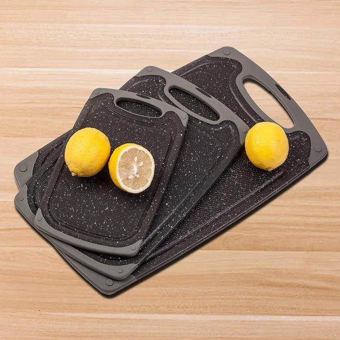 3 pcs Plastic Chopping Boards Large Cutting Board Set Black Marble Juice Groove