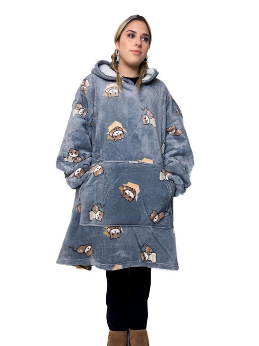 Hooded Blanket Soft Cozy Warm Fleece Wearable Oversize Cat Blanket Hoodie