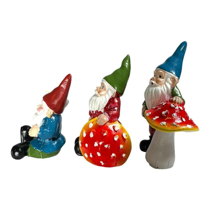 7cm Garden Gnomes With Mushroom Statue Figurine Fairy Garden Accessories 3pcs