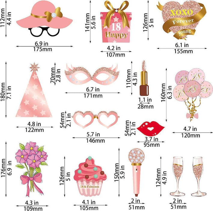 18th Birthday Photo Booth Props Funny Party Supplies Decorations 33pc Rose Gold