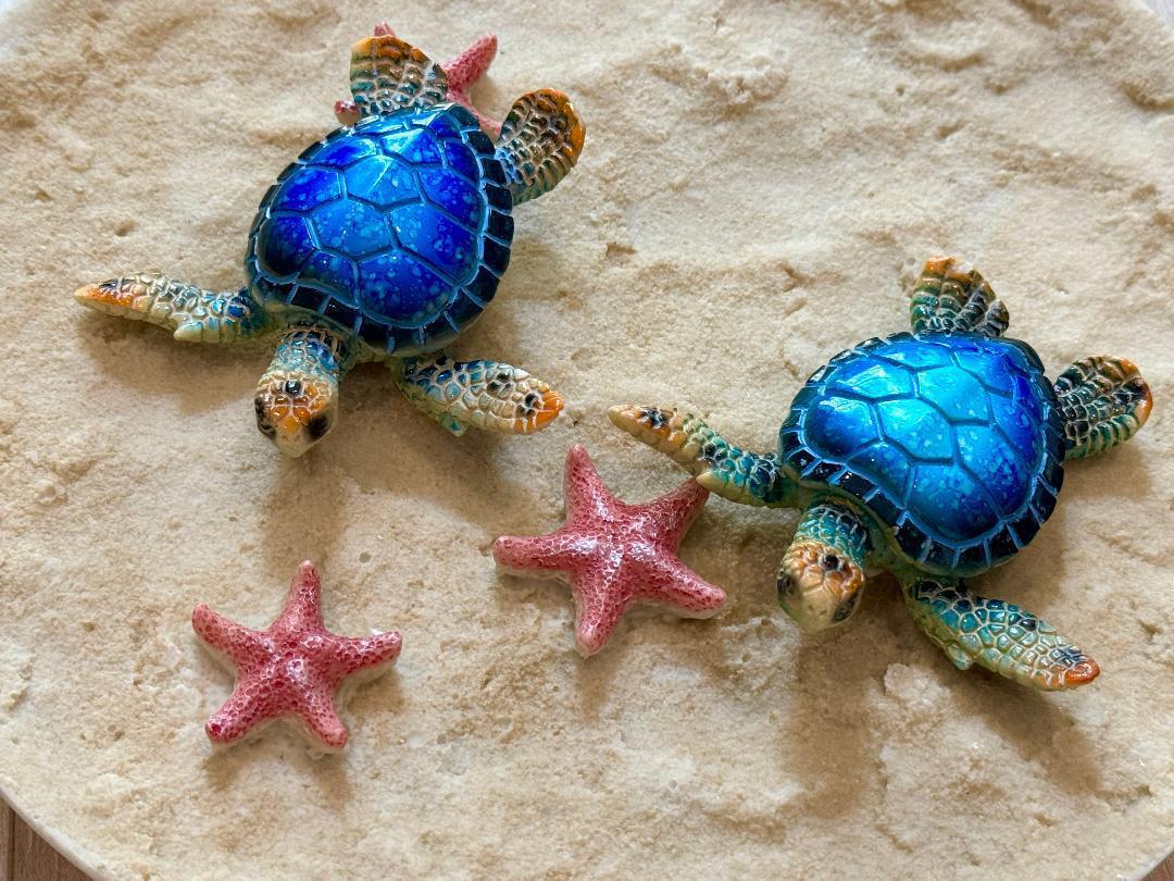 Sea Turtle Figurine Statue Indoor Outdoor Home Décor Ornament set of 2 Turtles