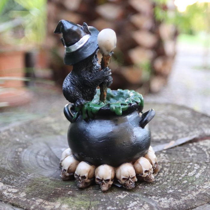 Witch Black Cat Statue Magic Cat Ornament Figurine Halloween Decoration 12.5cm