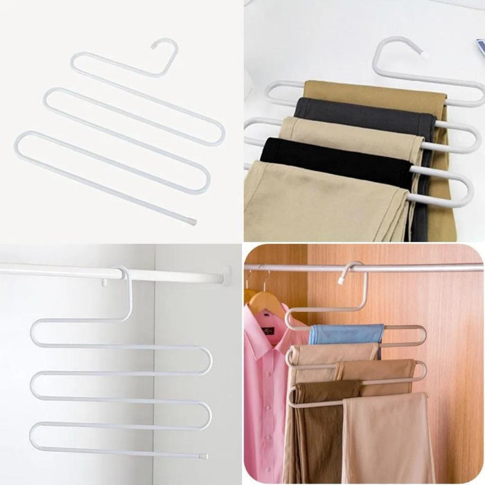 Trouser Hangers Multi Layers Metal 5 Tier S Shaped Pants Clothes White Hanger