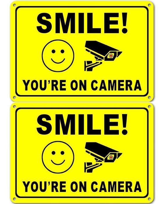 2x Smile You're on Camera Metal Sign Safety Security Home Shop Warning Signs