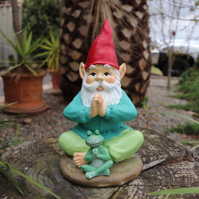 Garden Gnomes Statue Yoga Gnome & Frog Meditation Fairy Garden Décor Figurine