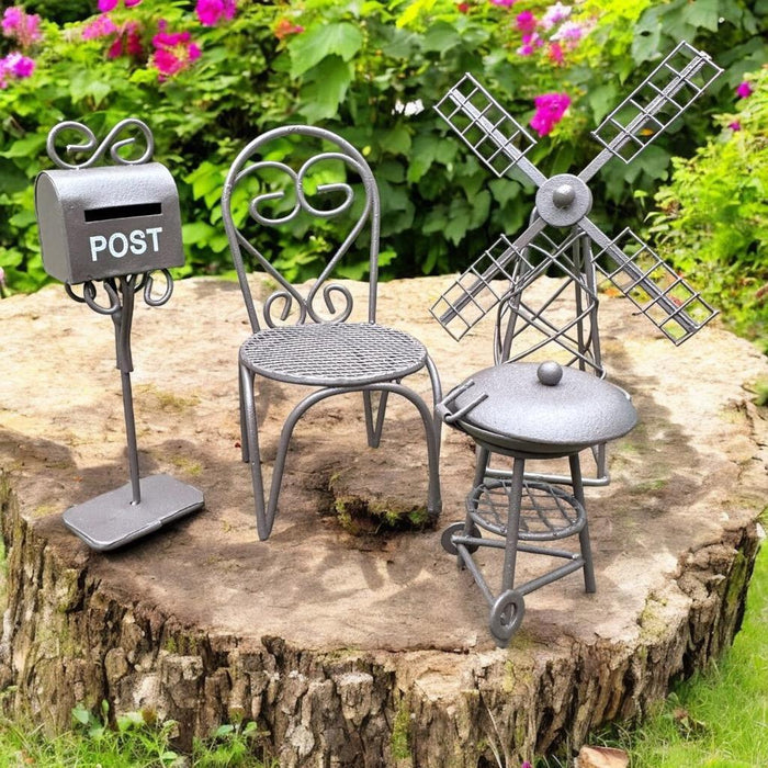 Black Iron Mini Fairy Garden Starter Kit Pewter Dollhouse Accessories