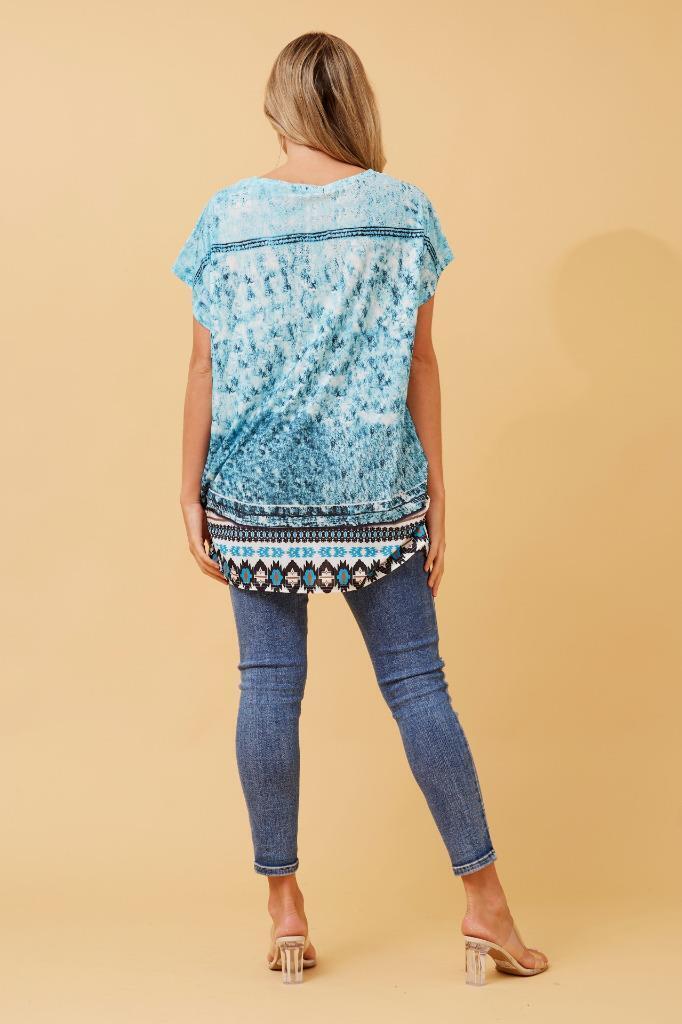 Caroline Morgan Women Casual Summer Top Feather Print Glitter Loose Tops